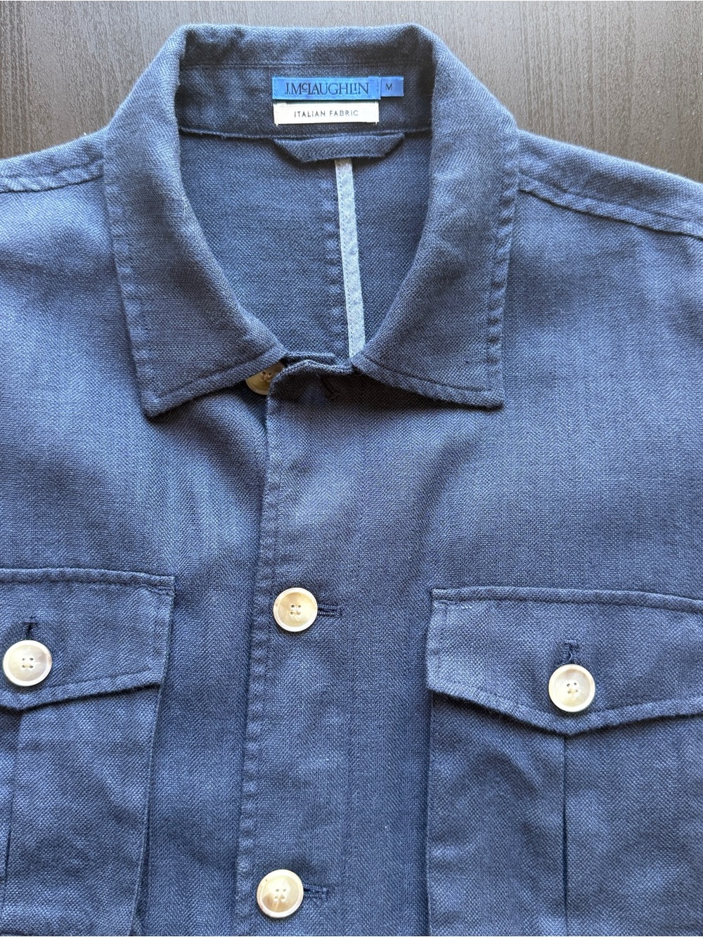 J.McLaughlin Italian Fabric Navy Linen Blend Safari Jacket Men’s Medium - Picture 3 of 4